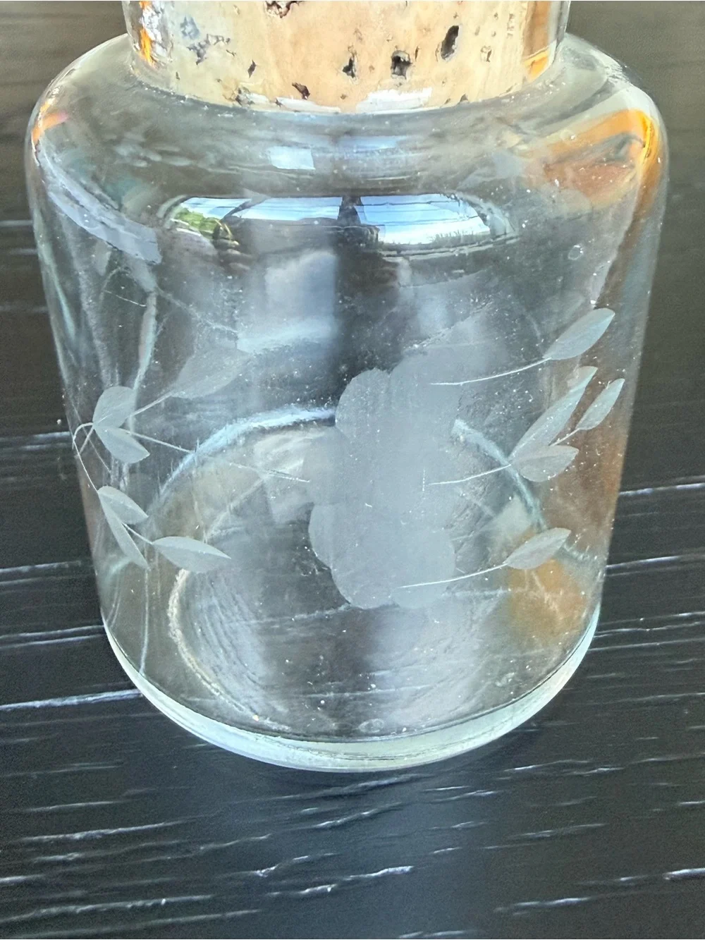 Vintage Clear Glass Apothecary Bottle with Cork and Matching Shot Glass - Clear